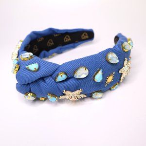 Schwab Jewels Embellished Knotted Headband Hand Sewn Crystals and Charms BLUE